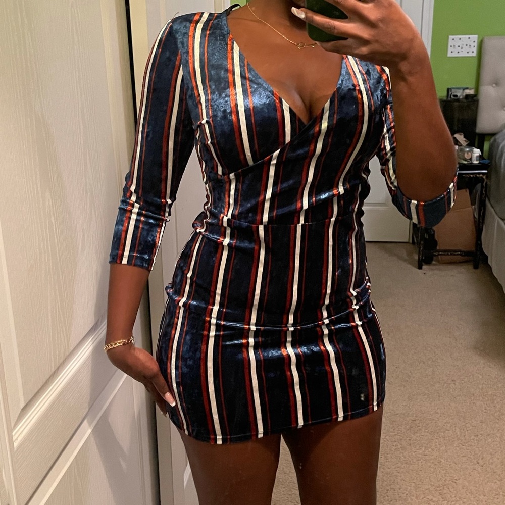 Wrap Striped Velvet Dress